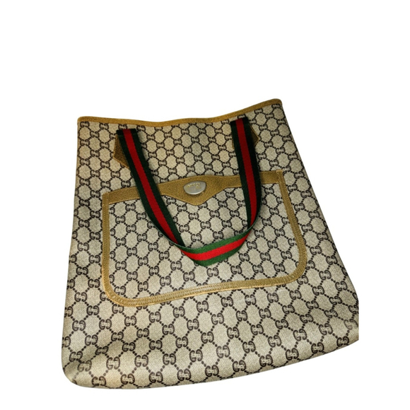 Authentic Vintage GUCCI PLUS GG Pattern Shoulder Tote Bag PVC Leather Brown - Picture 2 of 16